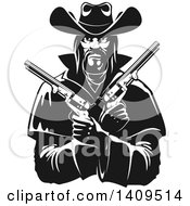 Black And White Tough Western Cowboy Holding Pistols In His Crossed Arms