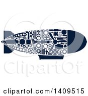 Poster, Art Print Of Navy Blue Silhouetted Submarine With Visible Mechanical Parts