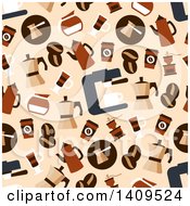 Poster, Art Print Of Seamless Background Pattern Of Coffee Pots Beans Cups And Makers
