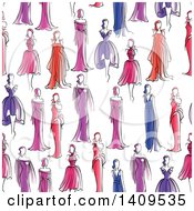 Poster, Art Print Of Seamless Background Pattern Of Models In Dresses
