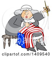 Poster, Art Print Of Cartoon Woman Betsy Ross Sewing A Flag