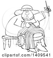 Clipart Of A Cartoon Black And White Lineart Woman Betsy Ross Sewing A Flag Royalty Free Vector Illustration by djart