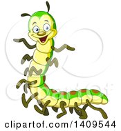 Clipart Of A Cartoon Happy Millipede Caterpillar Royalty Free Vector Illustration