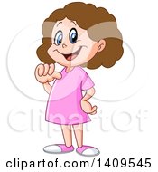 Clipart Of A Cartoon Little Caucasian Girl Gesturing At Herself Royalty Free Vector Illustration