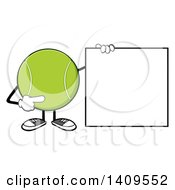 Poster, Art Print Of Cartoon Tennis Ball Character Mascot Pointing To A Blank Sign
