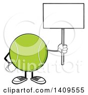 Poster, Art Print Of Cartoon Tennis Ball Character Mascot Holding Up A Blank Sign