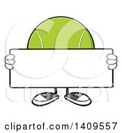 Poster, Art Print Of Cartoon Tennis Ball Character Mascot Holding A Blank Sign