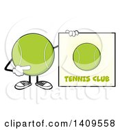 Poster, Art Print Of Cartoon Tennis Ball Character Mascot Pointing To A Sign