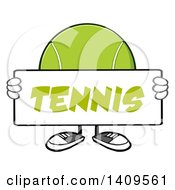 Poster, Art Print Of Cartoon Tennis Ball Character Mascot Holding A Sign