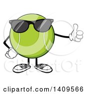 Poster, Art Print Of Cartoon Tennis Ball Character Mascot Wearing Sunglasses And Giving A Thumb Up
