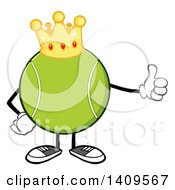 Poster, Art Print Of Cartoon Tennis Ball Character Mascot Wearing A Crown And Giving A Thumb Up