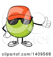 Poster, Art Print Of Cartoon Tennis Ball Character Mascot Wearing A Hat And Sunglasses And Giving A Thumb Up