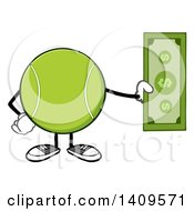 Poster, Art Print Of Cartoon Tennis Ball Character Mascot Holding Cash
