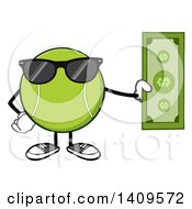 Poster, Art Print Of Cartoon Tennis Ball Character Mascot Wearing Sunglasses And Holding Cash
