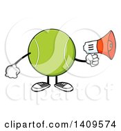 Poster, Art Print Of Cartoon Tennis Ball Character Mascot Using A Megaphone