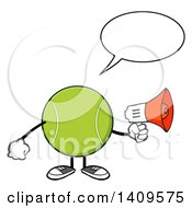 Clipart Of A Cartoon Tennis Ball Character Mascot Using A Megaphone Royalty Free Vector Illustration by Hit Toon