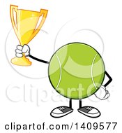 Poster, Art Print Of Cartoon Tennis Ball Character Mascot Holding A Trophy