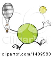 Clipart Of A Cartoon Tennis Ball Character Mascot Jumping Royalty Free Vector Illustration by Hit Toon