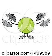 Poster, Art Print Of Cartoon Tennis Ball Character Mascot Working Out With Dumbbells