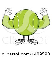 Poster, Art Print Of Cartoon Tennis Ball Character Mascot Flexing His Muscles