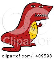 Clipart Of A Cartoon Red Tyrannnosaurus Rex Dinosaur Royalty Free Vector Illustration