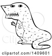 Clipart Of A Cartoon Black And White Lineart Tyrannnosaurus Rex Dinosaur Royalty Free Vector Illustration