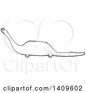 Clipart Of A Cartoon Black And White Lineart Brontosaurus Dinosaur Royalty Free Vector Illustration