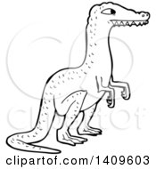 Cartoon Black And White Lineart Velociraptor Dinosaur