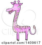 Clipart Of A Cartoon Pink Giraffe Royalty Free Vector Illustration by lineartestpilot