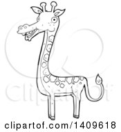 Clipart Of A Cartoon Black And White Lineart Giraffe Royalty Free Vector Illustration