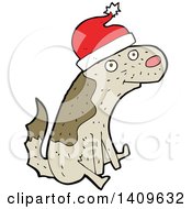 Clipart Of A Cartoon Christmas Dog Scooting His Butt On The Floor Royalty Free Vector Illustration