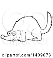 Clipart Of A Cartoon Black And White Lineart Dog Sniffing Royalty Free Vector Illustration