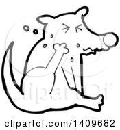 Poster, Art Print Of Cartoon Black And White Lineart Dog Scratching