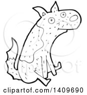 Clipart Of A Cartoon Black And White Lineart Dog Scooting His Butt On The Floor Royalty Free Vector Illustration