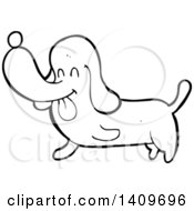 Clipart Of A Cartoon Black And White Lineart Dachshund Dog Royalty Free Vector Illustration