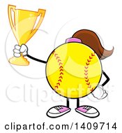 Poster, Art Print Of Cartoon Female Softball Character Mascot Holding A Trophy
