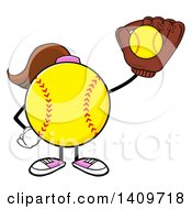 Cartoon Female Softball Character Mascot Catching A Ball