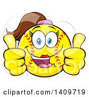 Poster, Art Print Of Cartoon Female Softball Character Mascot Giving Two Thumbs Up