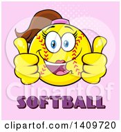 Poster, Art Print Of Cartoon Female Softball Character Mascot Giving Two Thumbs Up Over Text On Pink
