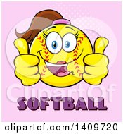 Clipart Of A Cartoon Female Softball Character Mascot Giving Two Thumbs Up Over Text On Pink Royalty Free Vector Illustration