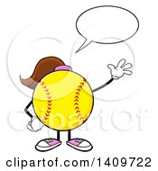 Cartoon Female Softball Character Mascot Talking And Waving