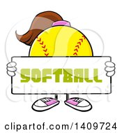 Cartoon Female Softball Character Mascot Holding A Sign