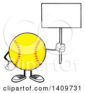 Cartoon Male Softball Character Mascot Holding Up A Blank Sign