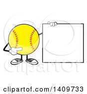 Cartoon Male Softball Character Mascot Holding And Pointing To A Blank Sign