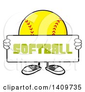 Clipart Of A Cartoon Male Softball Character Mascot Holding A Sign Royalty Free Vector Illustration