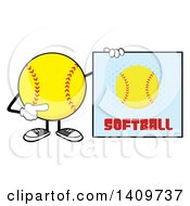 Cartoon Male Softball Character Mascot Holding A Sign