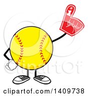 Cartoon Male Softball Character Mascot Wearing A Foam Finger