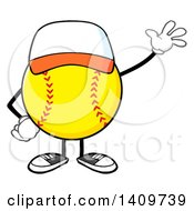 Cartoon Male Softball Character Mascot Wearing A Cap And Waving