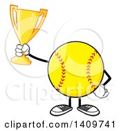 Cartoon Male Softball Character Mascot Holding A Trophy