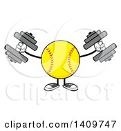 Poster, Art Print Of Cartoon Male Softball Character Mascot Working Out With Dumbbells